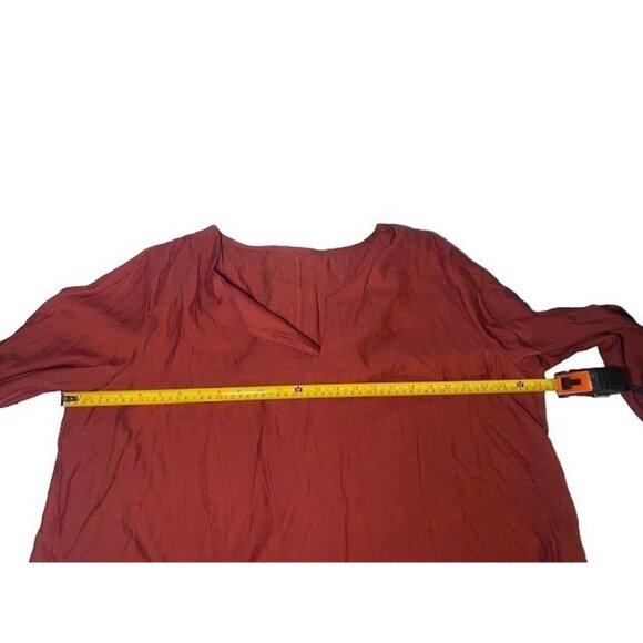 Rust Orange V-Neck Loose Fit Blouse Top 3/4 Sleeve - Picture 5 of 7